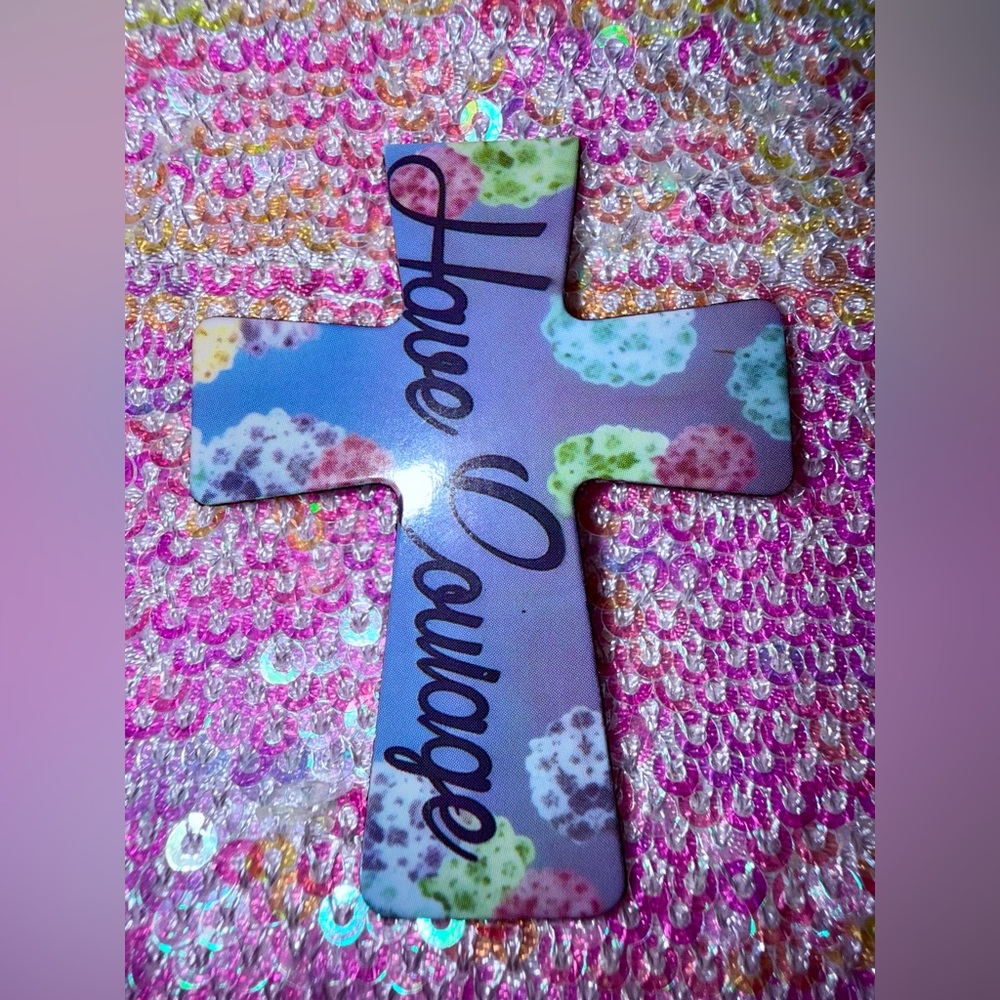 HAVE COURAGE Colorful Hydrangeas Purple/Blue Floral Cross Magnet